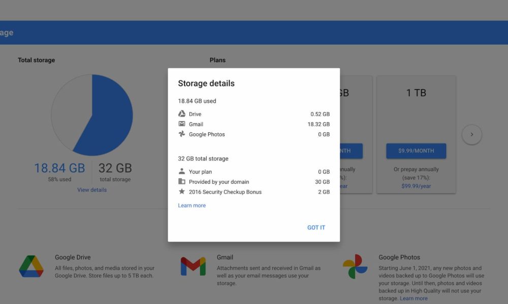 Este simple enlace muestra la cantidad de datos que está acumulando en Google Drive y Fotos.