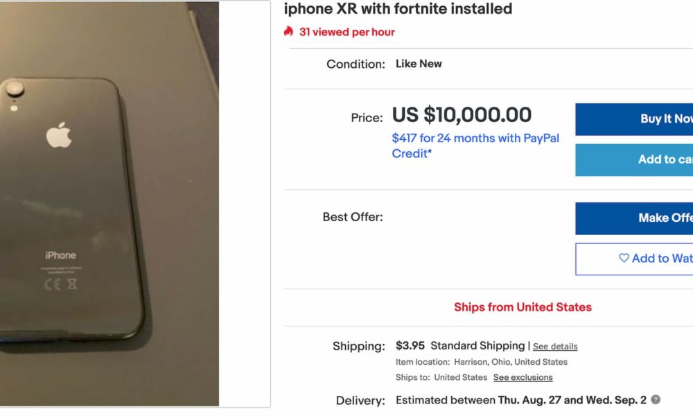 La gente está publicando iPhones en eBay con Fortnite instalado por hasta $ 10,000