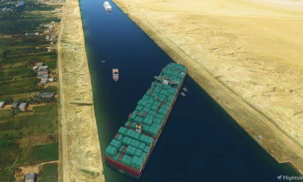El barco de transporte que estaba atascado en el Canal de Suez se dirigió a Microsoft Flight Simulator