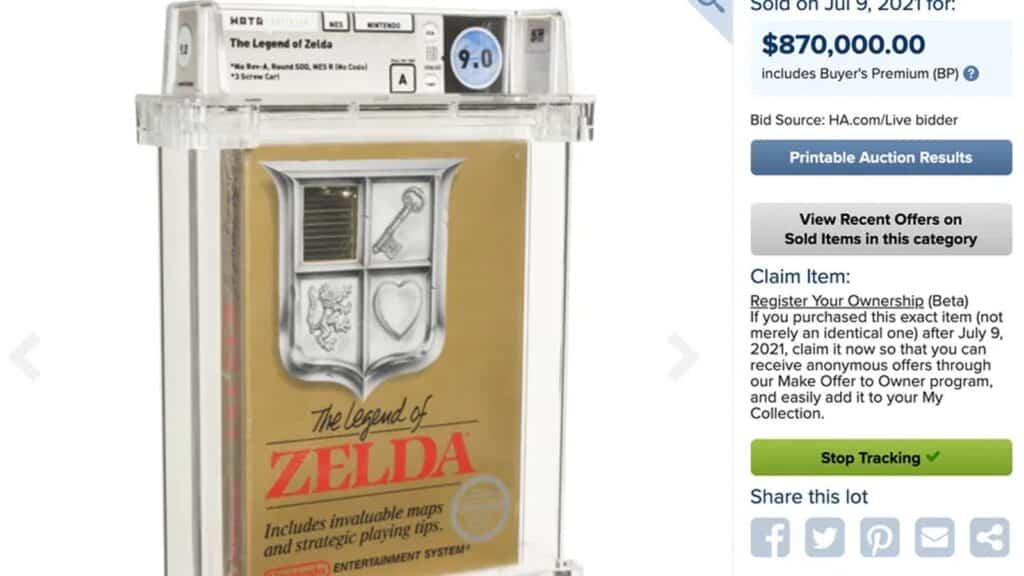 La copia sellada de Legend of Zelda se vende por $ 870,000