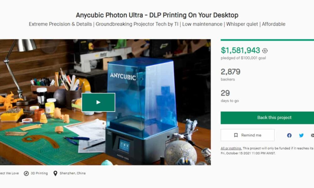 La impresora Anycubic Photon Ultra 3D recauda $ 1 millón en solo una hora