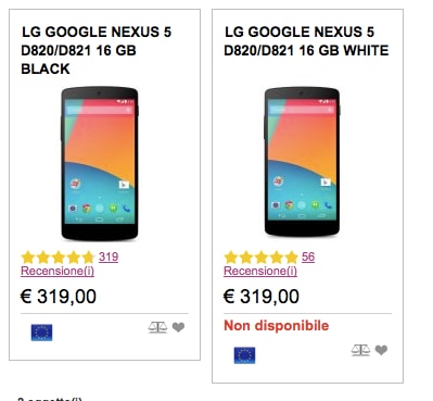 Nexus 5 a 319€ da Gli Stockisti