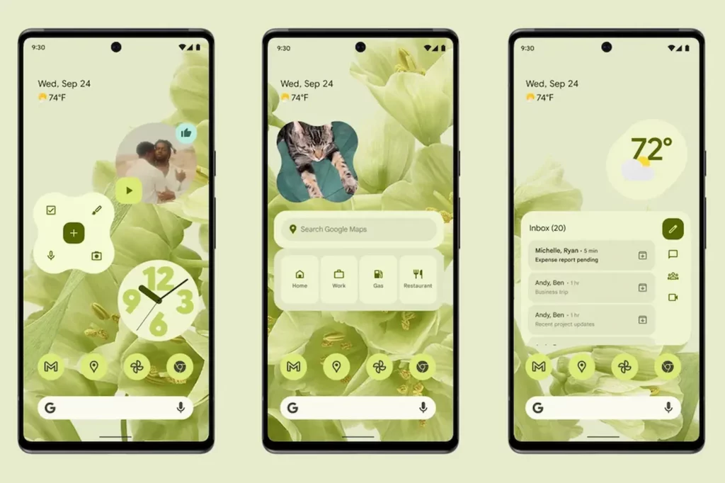 Capturas de pantalla de Android 12 que muestran los nuevos widgets