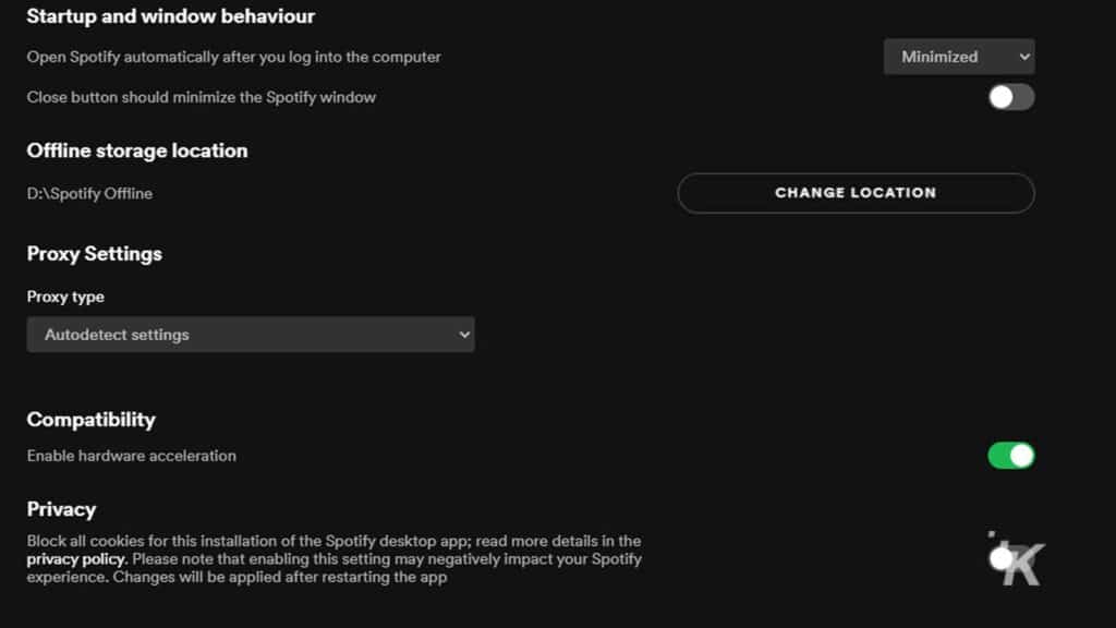 configuración de privacidad de Spotify