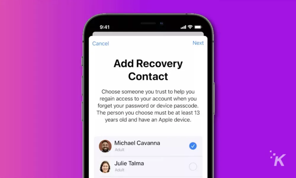 apple ios 15 recovery contact