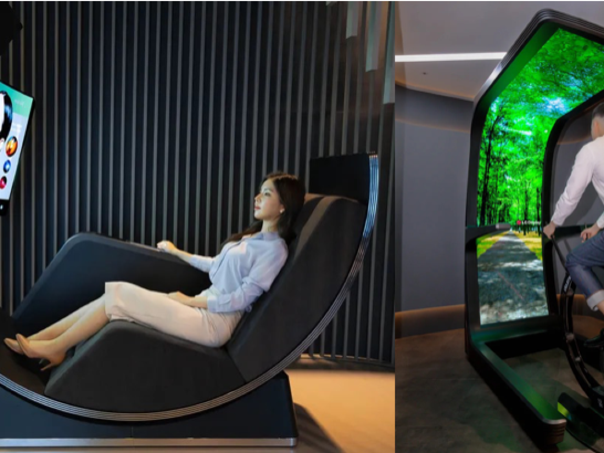 Salón de TV reclinable egoísta y carril para bicicletas OLED en LG