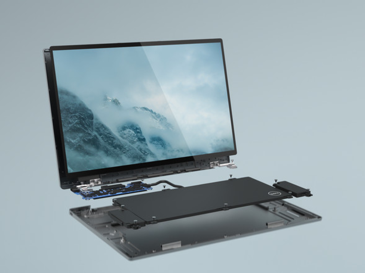 Concepto de computadora portátil y cámara web inalámbrica más fáciles de reparar en Dell