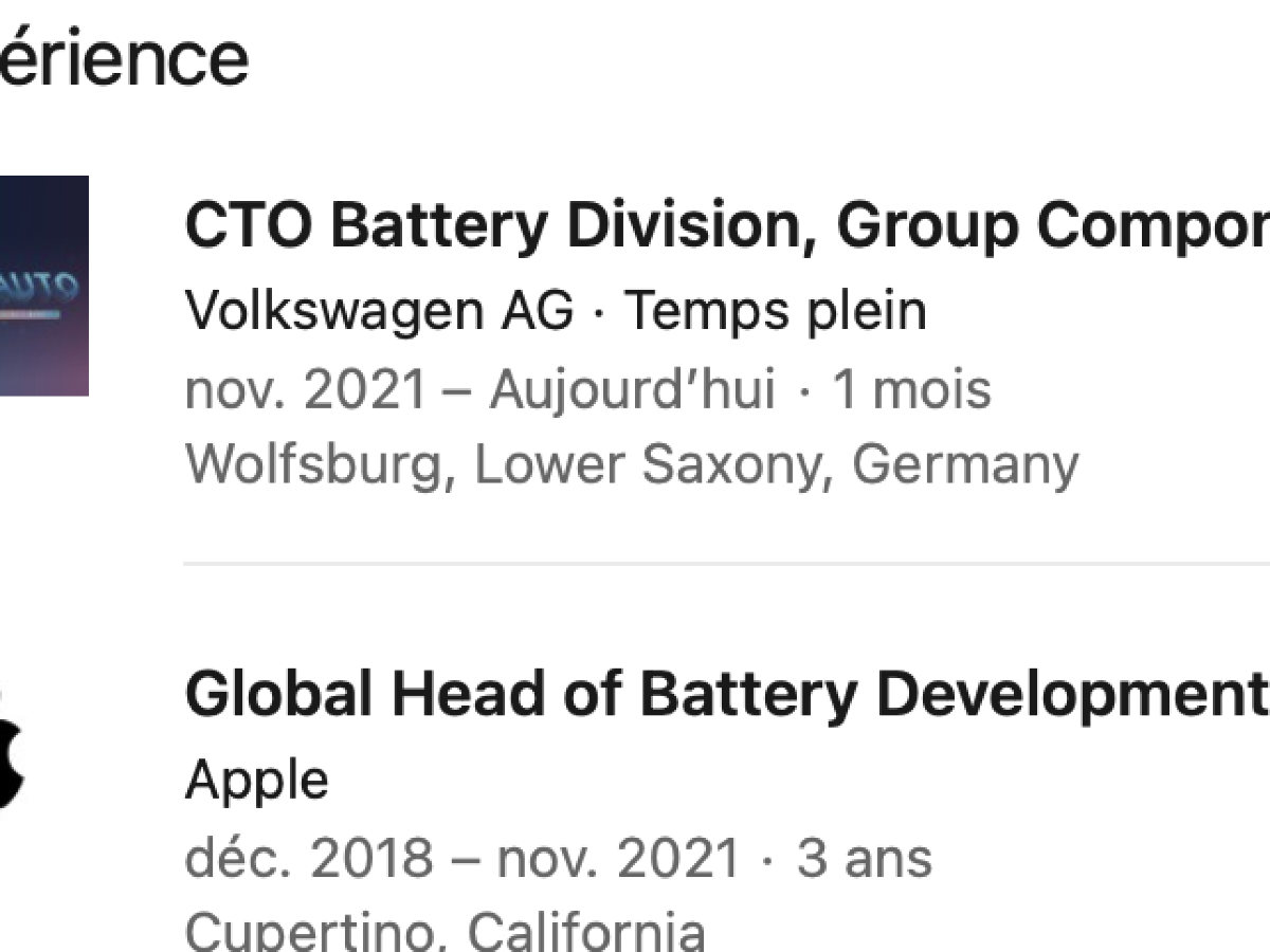 Apple Car: la cabeza de las baterías va a Volkswagen