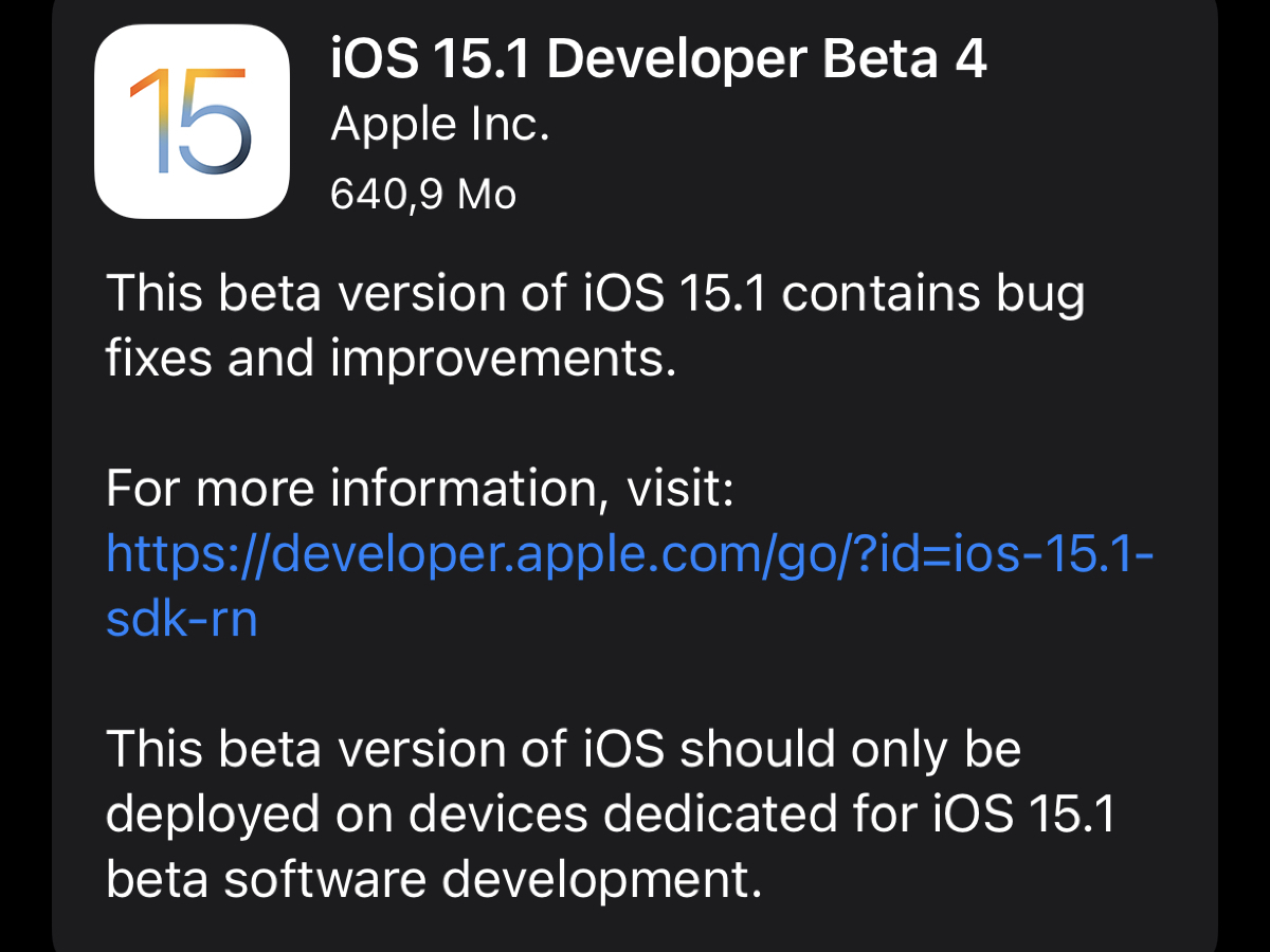 Una beta 4 para iOS / iPadOS / tvOS 15.1 / watchOS 8.1 y una beta 10 para Monterey