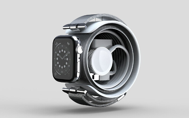 Illustratie: Concept: transparante en circulaire verpakking voor de Apple Watch