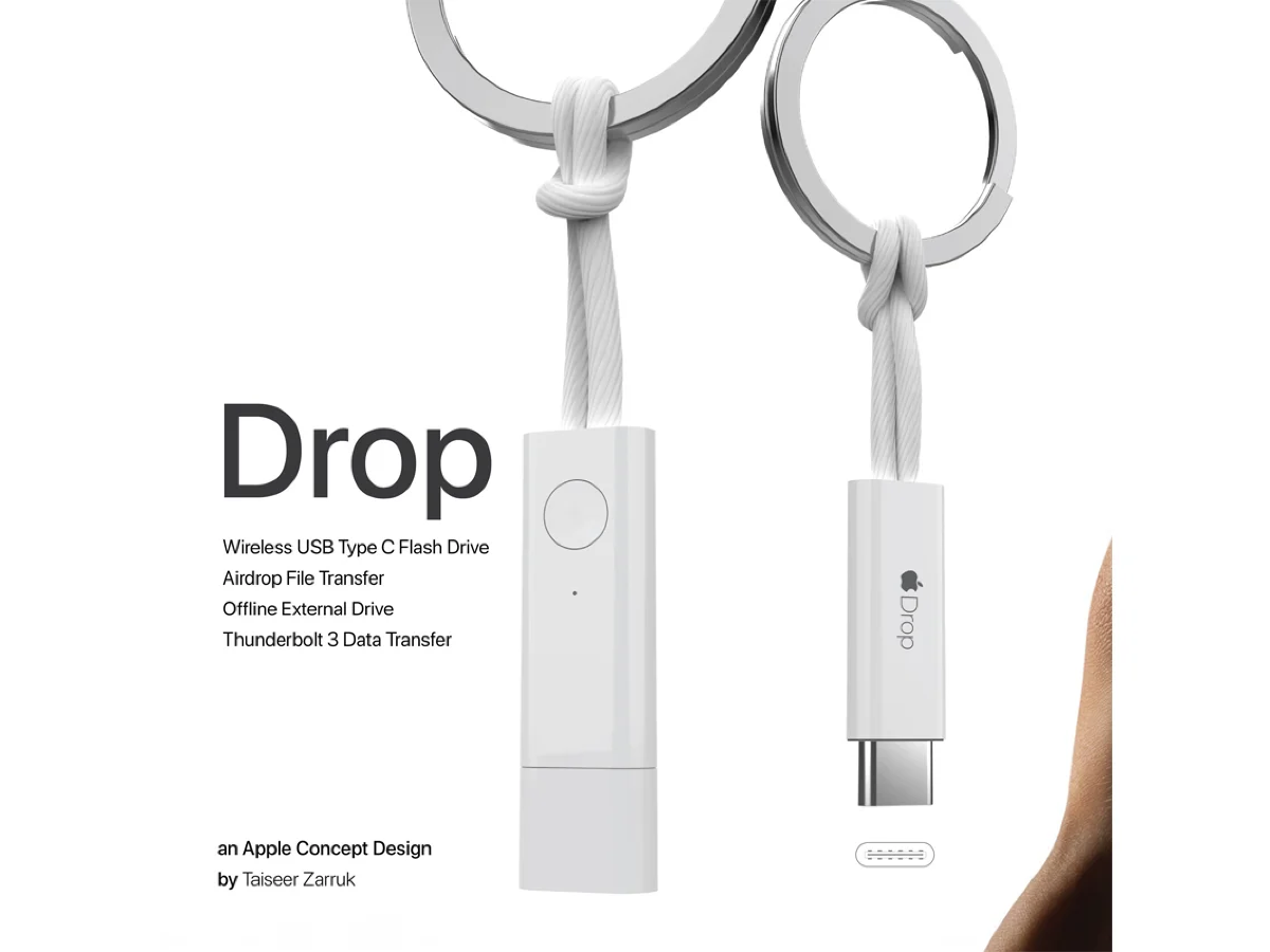 Concepto: Drop, una pequeña llave USB "Entrega por paracaídas" y USB C