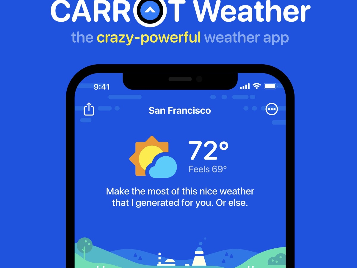 La aplicación CARROT Weather te permite grabar tu propio informe meteorológico