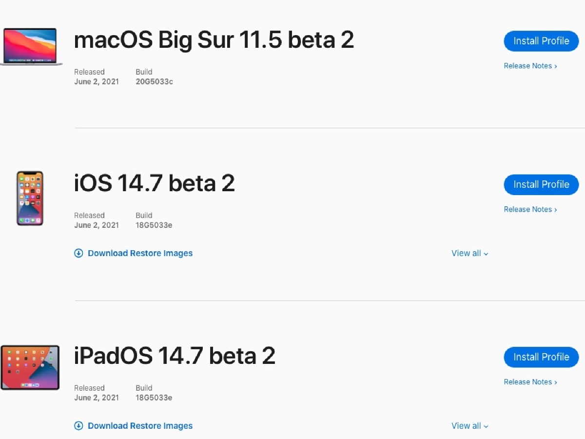 Una segunda versión beta para iOS / iPadOS / tvOS 14.7, watchOS 7.6 y macOS 11.5