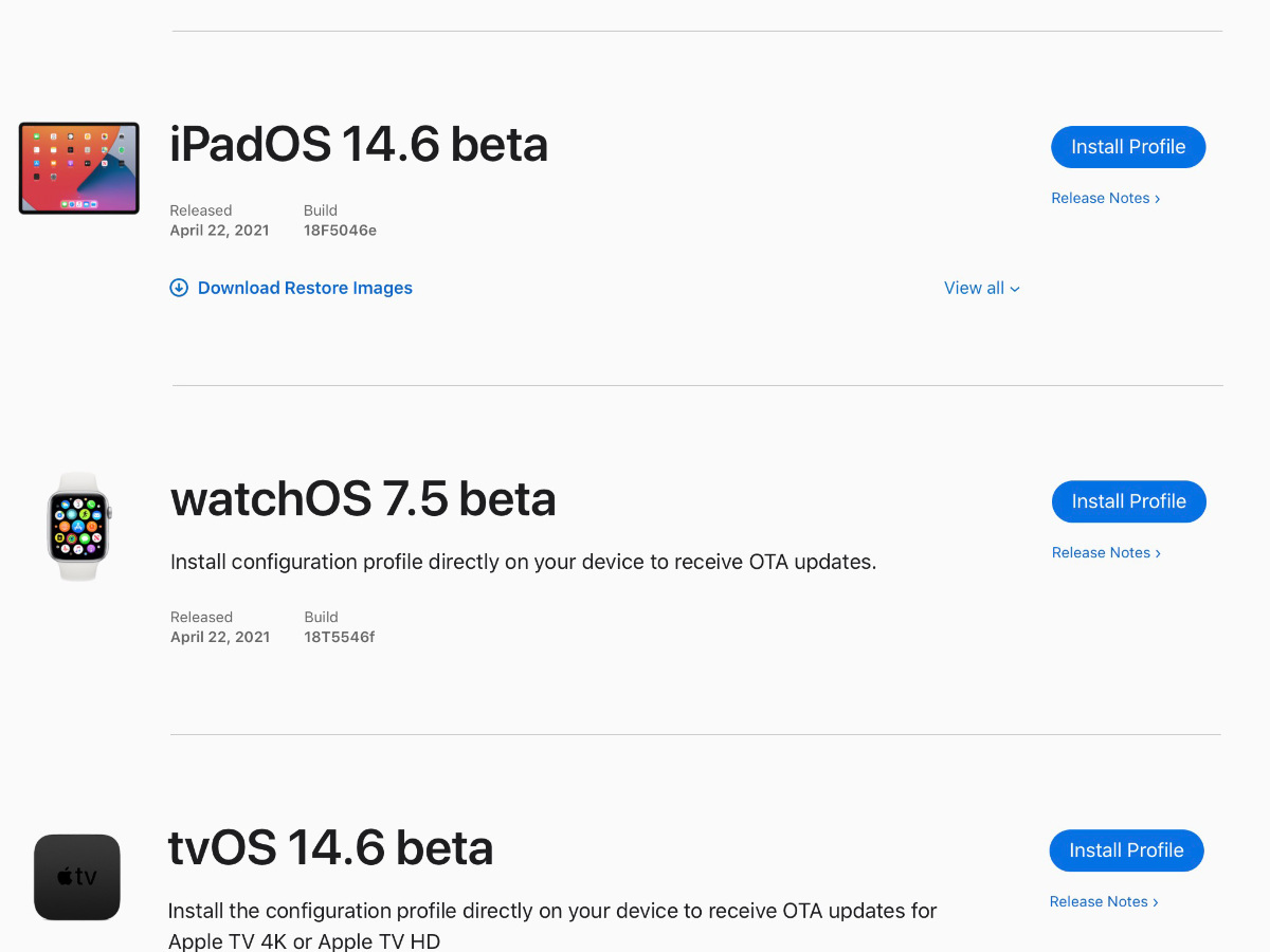 Primeras versiones beta para iOS / iPadOS 14.6, tvOS 14.6 y watchOS 7.5