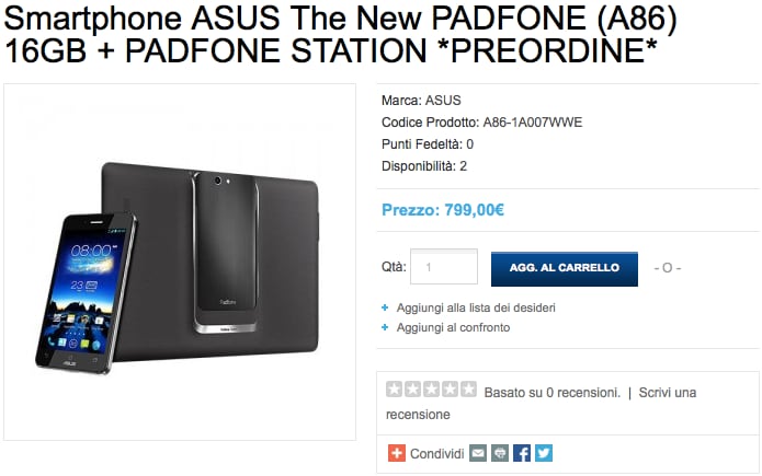 ASUS Padfone Infinity A86 pronto alla sbarco in Italia: già in pre-ordine su AsusStore