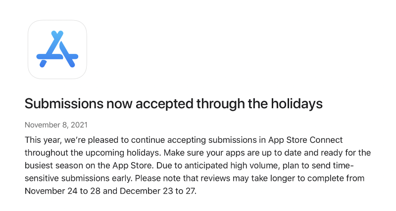 Ilustración: App Store Connect: este año, Apple aceptará envíos de desarrolladores durante las vacaciones de Navidad