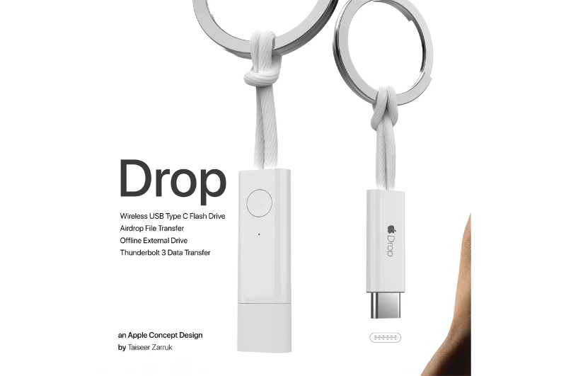 Illustratie: Concept: Drop, een kleine USB-stick & quot;  AirDrop & quot;  en USB-C