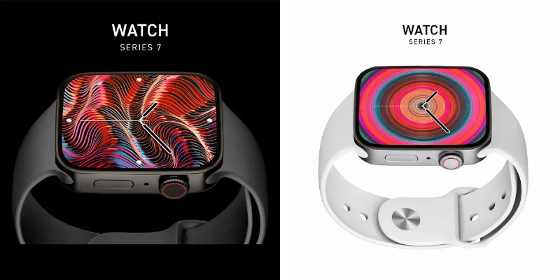 Ilustración: Concepto: un Apple Watch Series 7 con bordes rectos en 41-45 mm