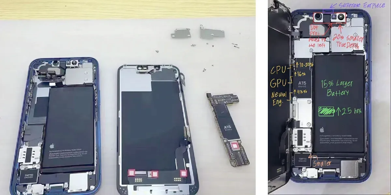 Illustratie: Teardown: iPhone 13 zou een grotere batterij hebben (en interne wijzigingen)