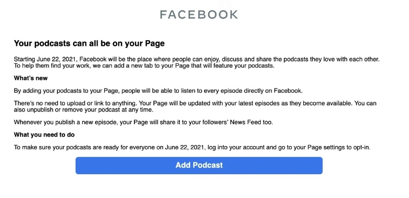 Illustratie: Facebook lanceert zijn Podcast-functie op 22 juni