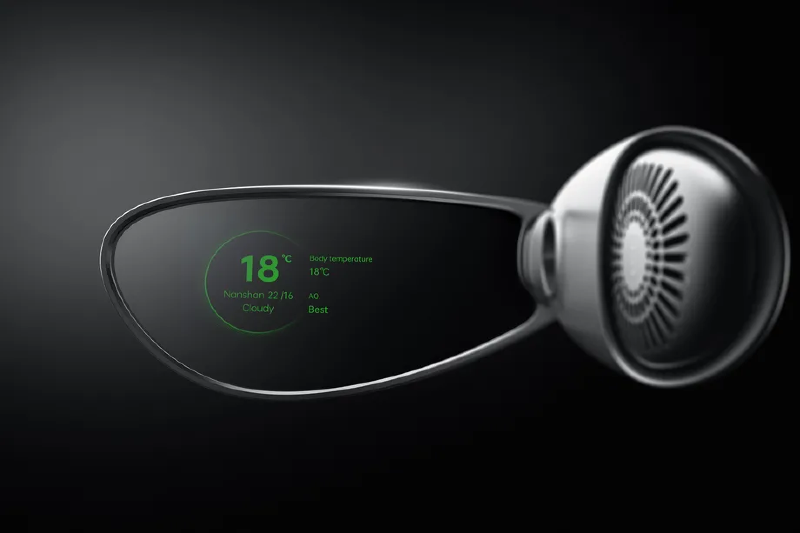 Ilustración: gafas de realidad  asistencia para Oppo y un televisor inalámbrico sobre ruedas en LG