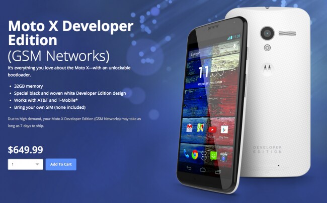 Moto X Developer Edition disponibile per l'acquisto (in USA)
