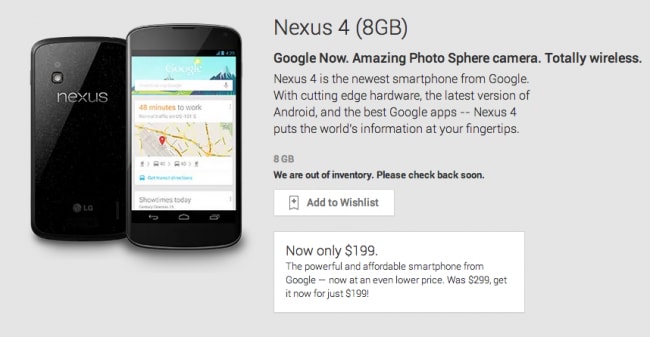 Nexus 4 da 8 GB tutto esaurito su Google Play Devices