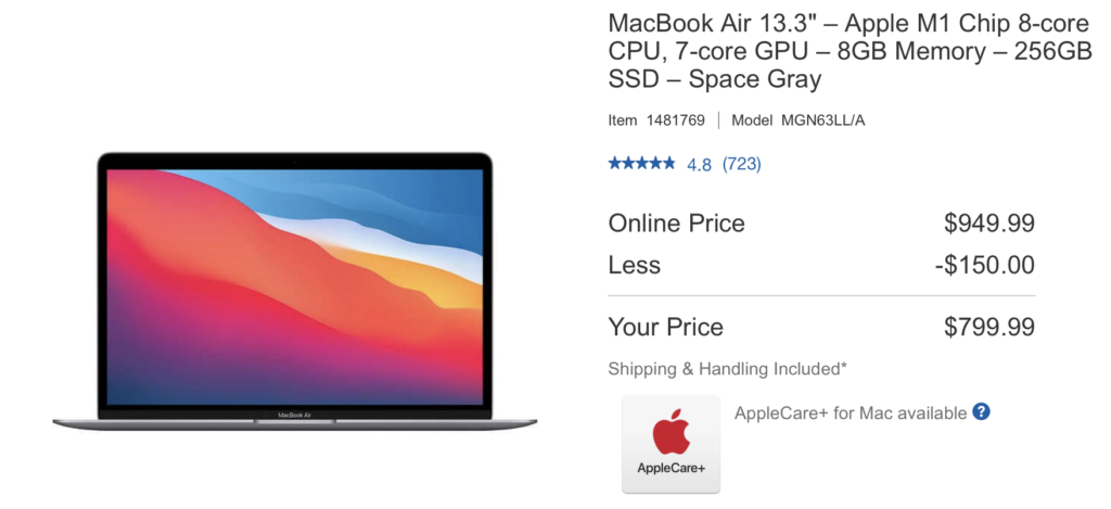 Oferta: M1 MacBook Air está disponible por $ 799.99 en Costco