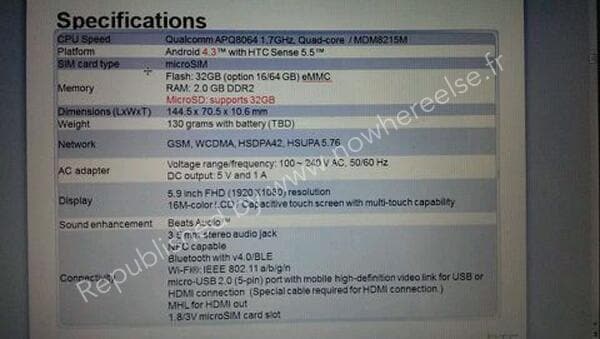 Trapelate le presunte specifiche di HTC One Max, assieme ad una foto rubata dal vivo