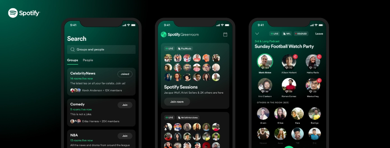 Ilustración: Spotify lanza Greenroom, su aplicación Clubhouse