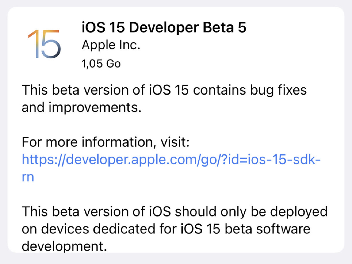 Una quinta beta para iOS, iPadOS 15 y tvOS 15
