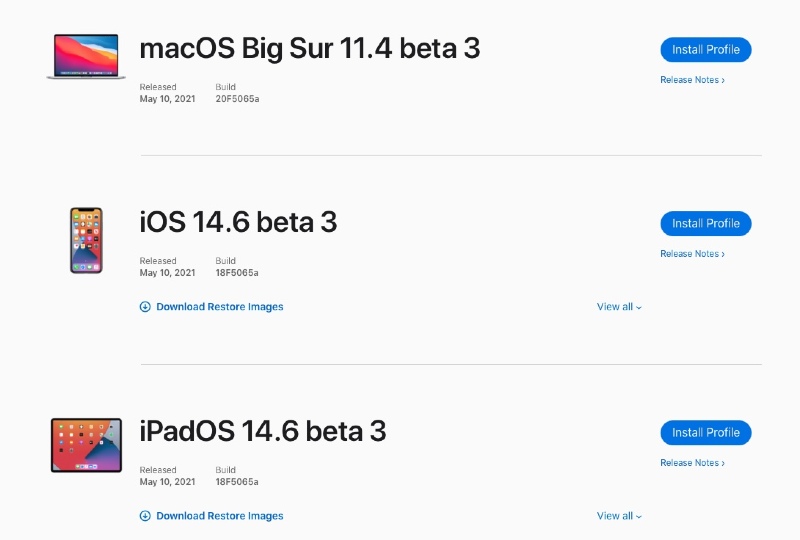 Ilustración: una tercera versión beta para iOS / iPadOS / tvOS 14.6, macOS 11.4 y watchOS 7.5