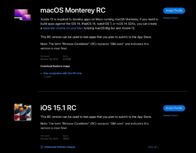 Illustratie: een release-kandidaat voor iOS / iPadOS / tvOS 15.1, watchOS 8.1 en macOS Monterey