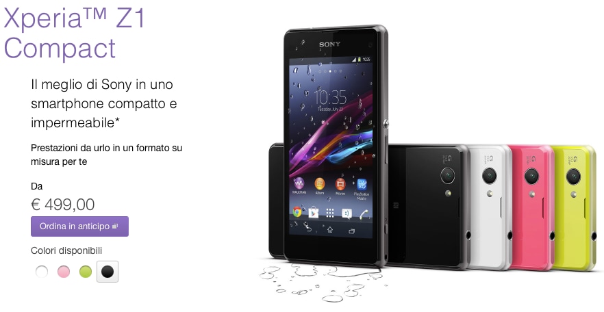 Xperia Z1 Compact in pre-ordine a 499€ sullo store italiano di Sony