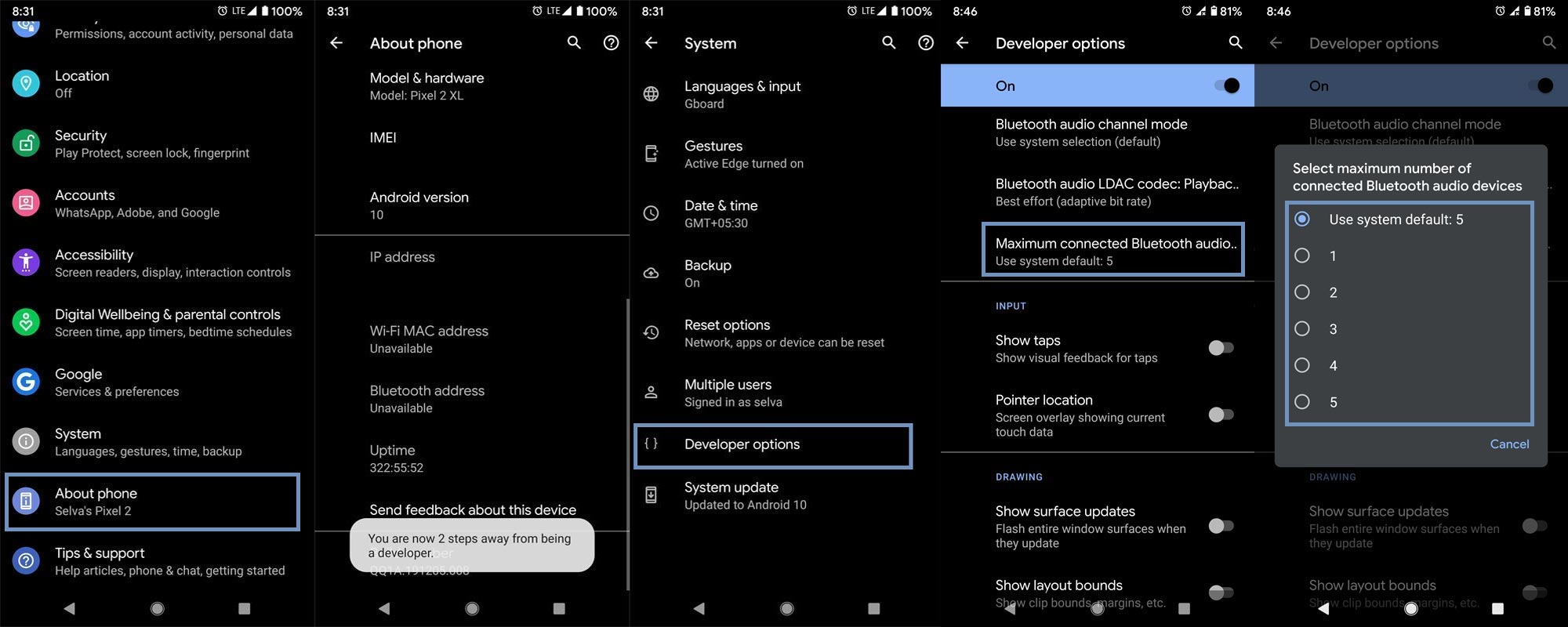 Cambiar la conectividad máxima de Bluetooth Android