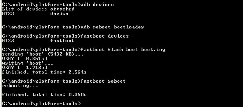 Comando fastboot flash boot boot.img