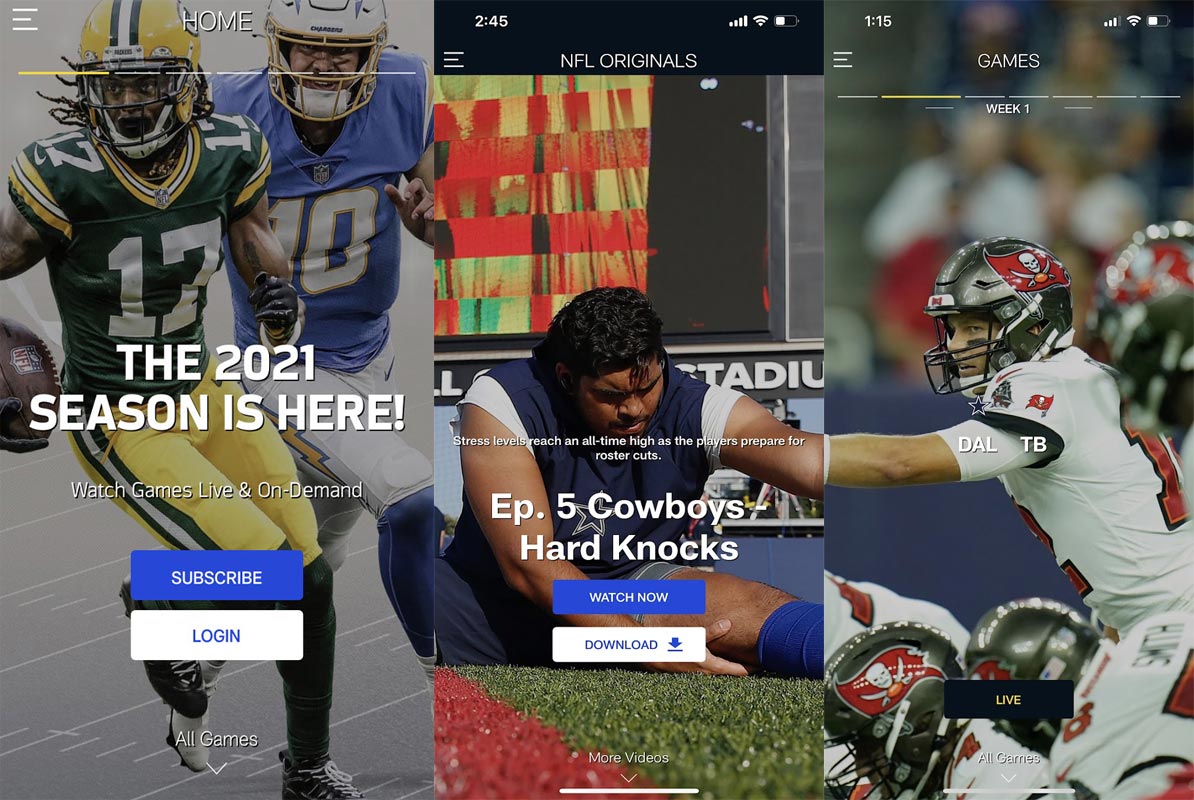 Capturas de pantalla de la aplicación NFL Gamepass