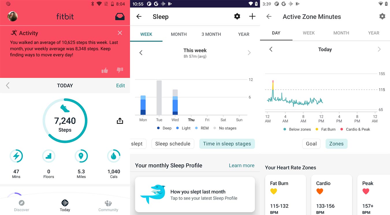 Capturas de pantalla de la aplicación Fitbit
