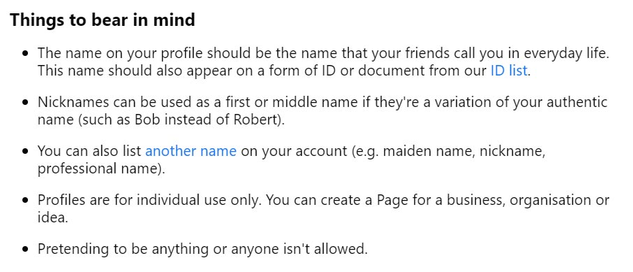 Cinco reglas de perfil de Facebook