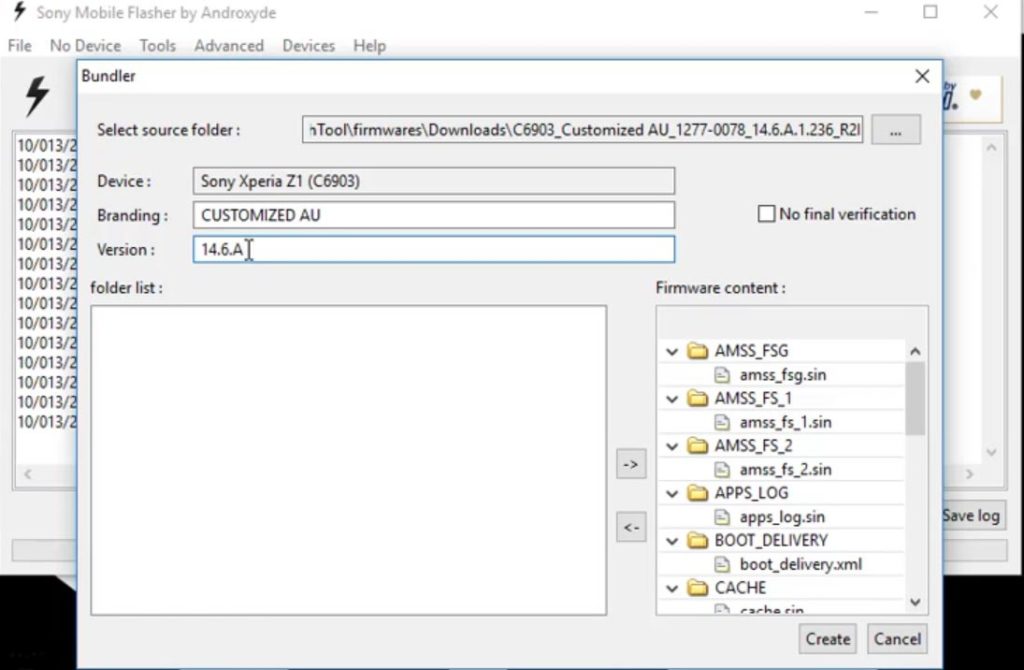 Sony Flash Tool archivo ftf crear paso 2