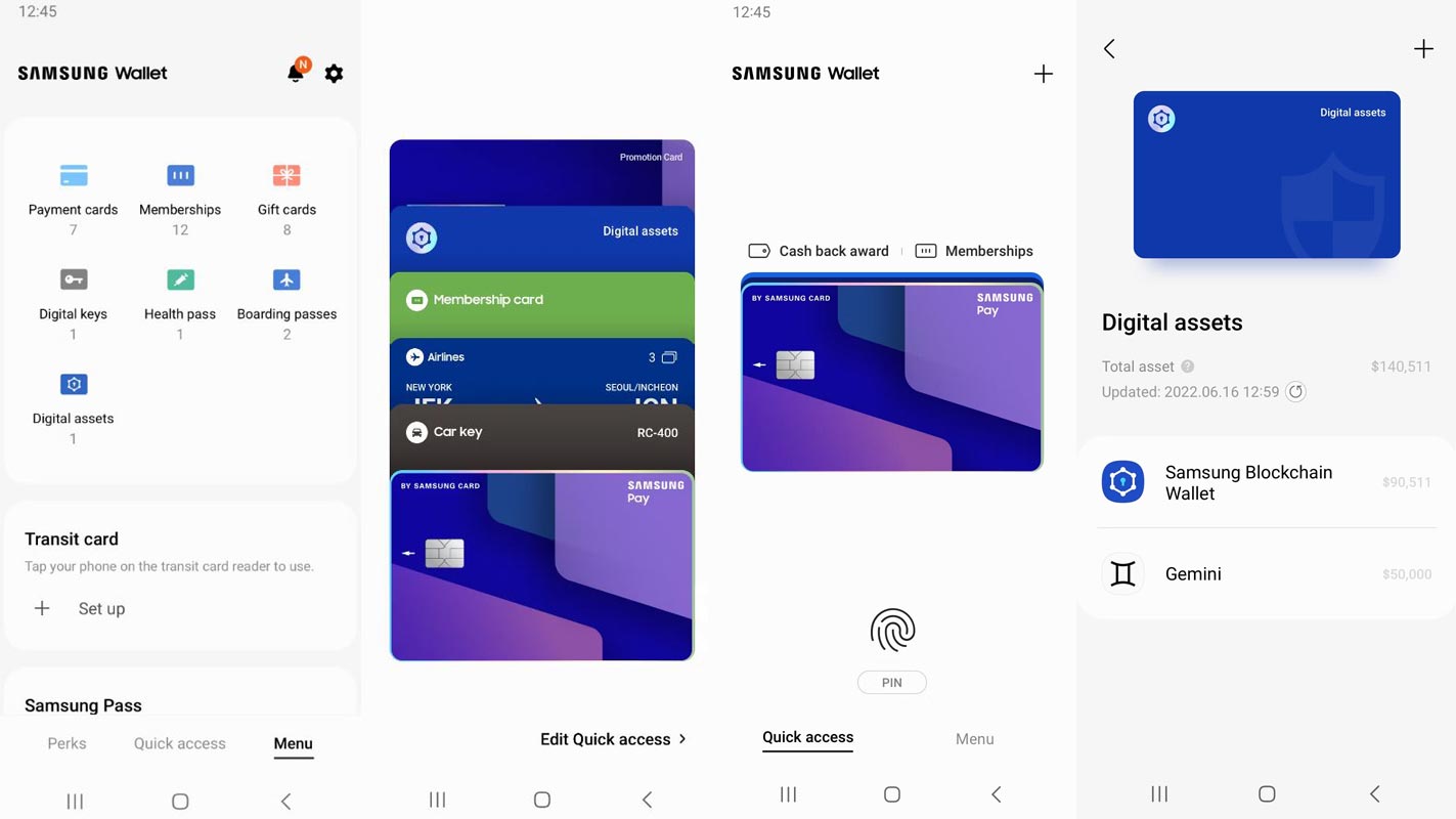 Capturas de pantalla de la aplicación Samsung Wallet