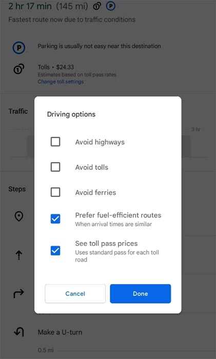 Costo de peajes en Google Maps Costo del viaje