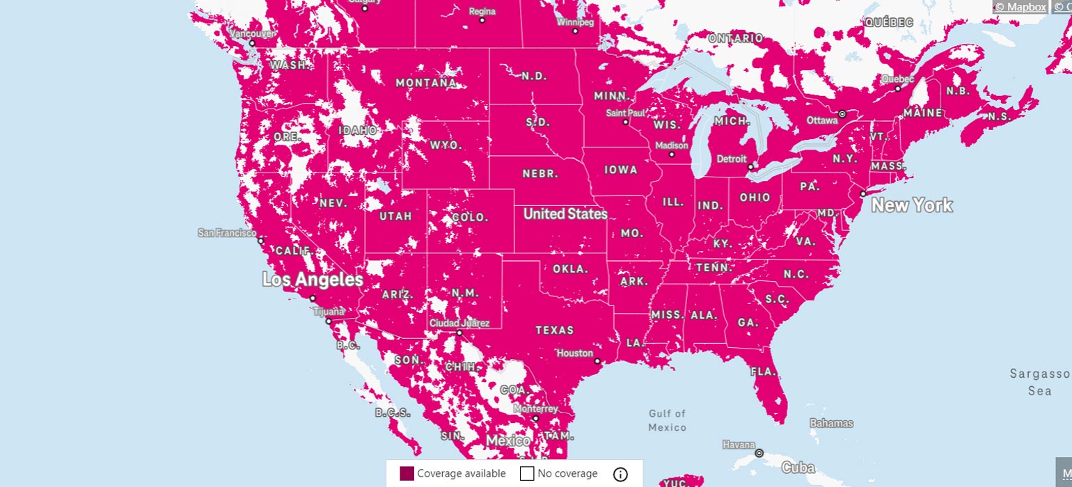 Mapa de cobertura VoNR 5G de T-Mobile