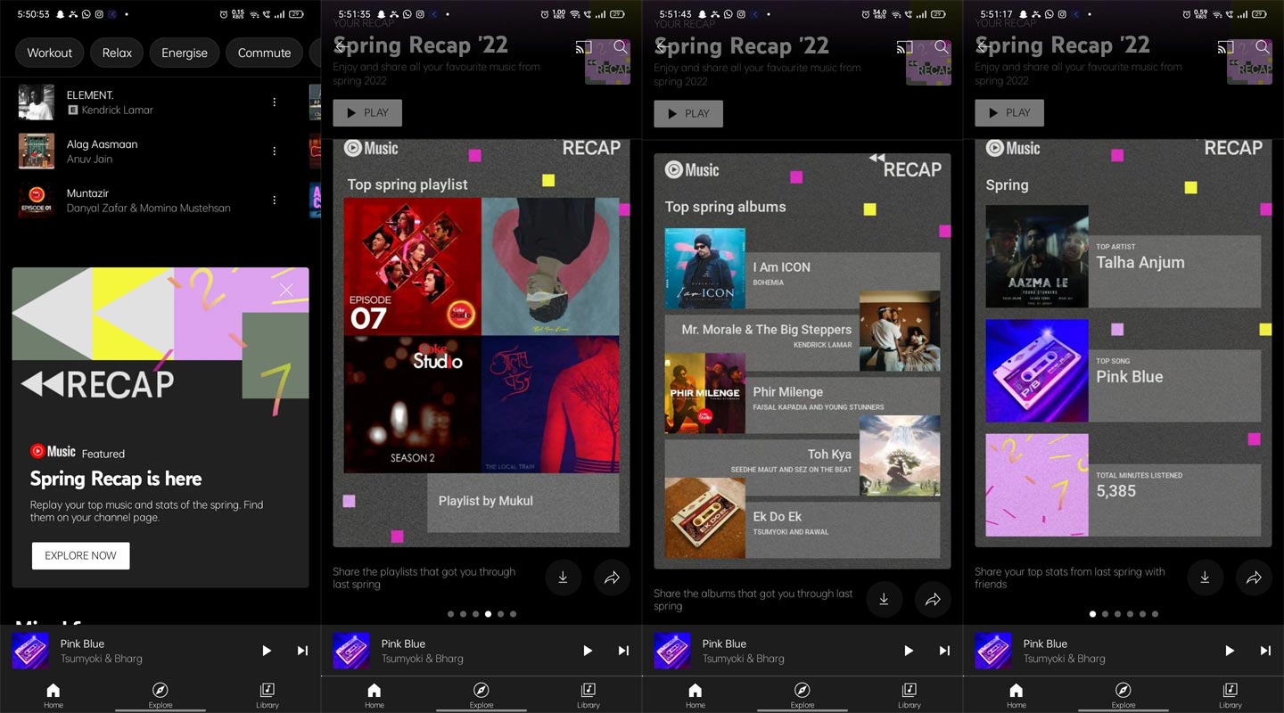 Capturas de pantalla de YouTube Music Spring Recap 2022