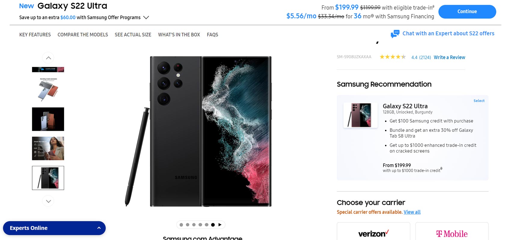 Samsung Galaxy S22 Ultra $ 1000 Oferta de intercambio Captura de pantalla
