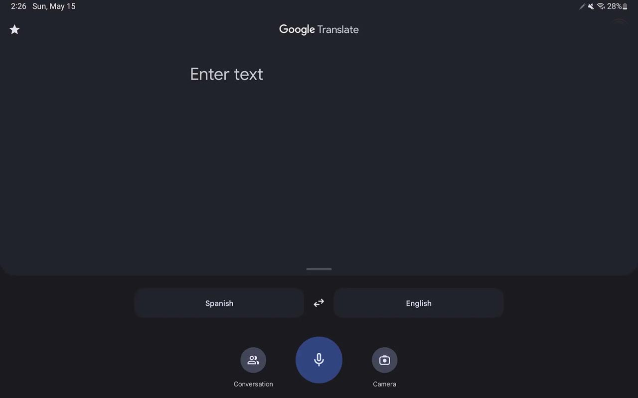 Interfaz de usuario de Android de la aplicación Google Translate