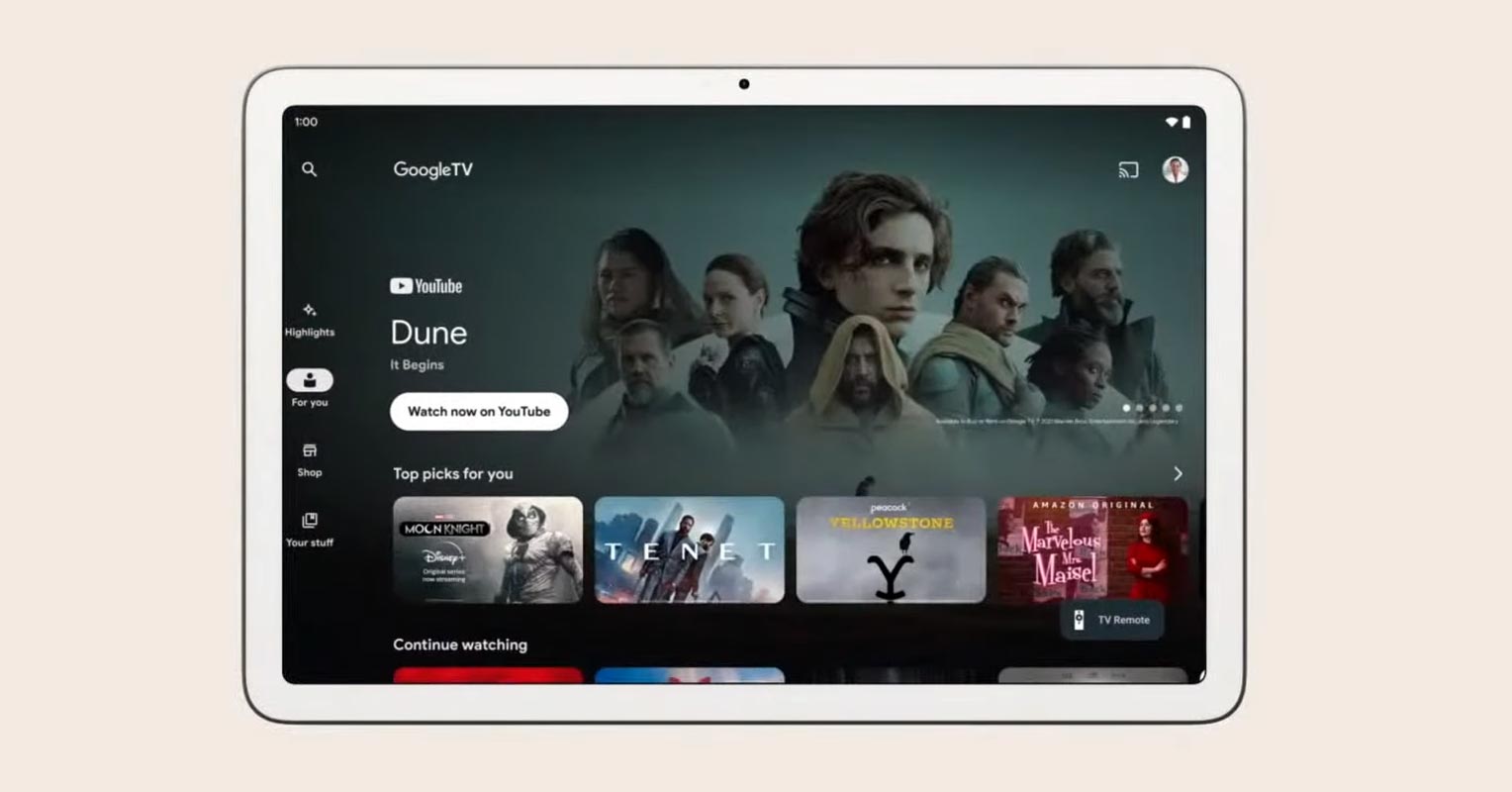 Google Android Tablet TV App UI