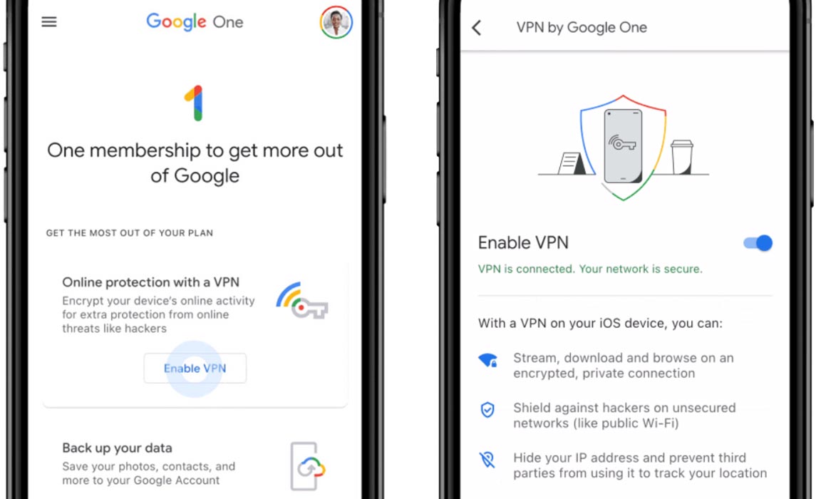 Google One VPN en iOS Captura de pantalla