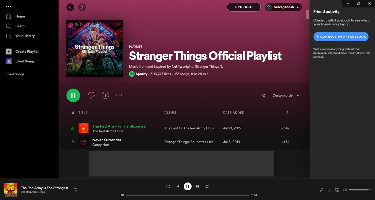Lista de reproducción de Stranger Things Spotify Aplicación de Windows