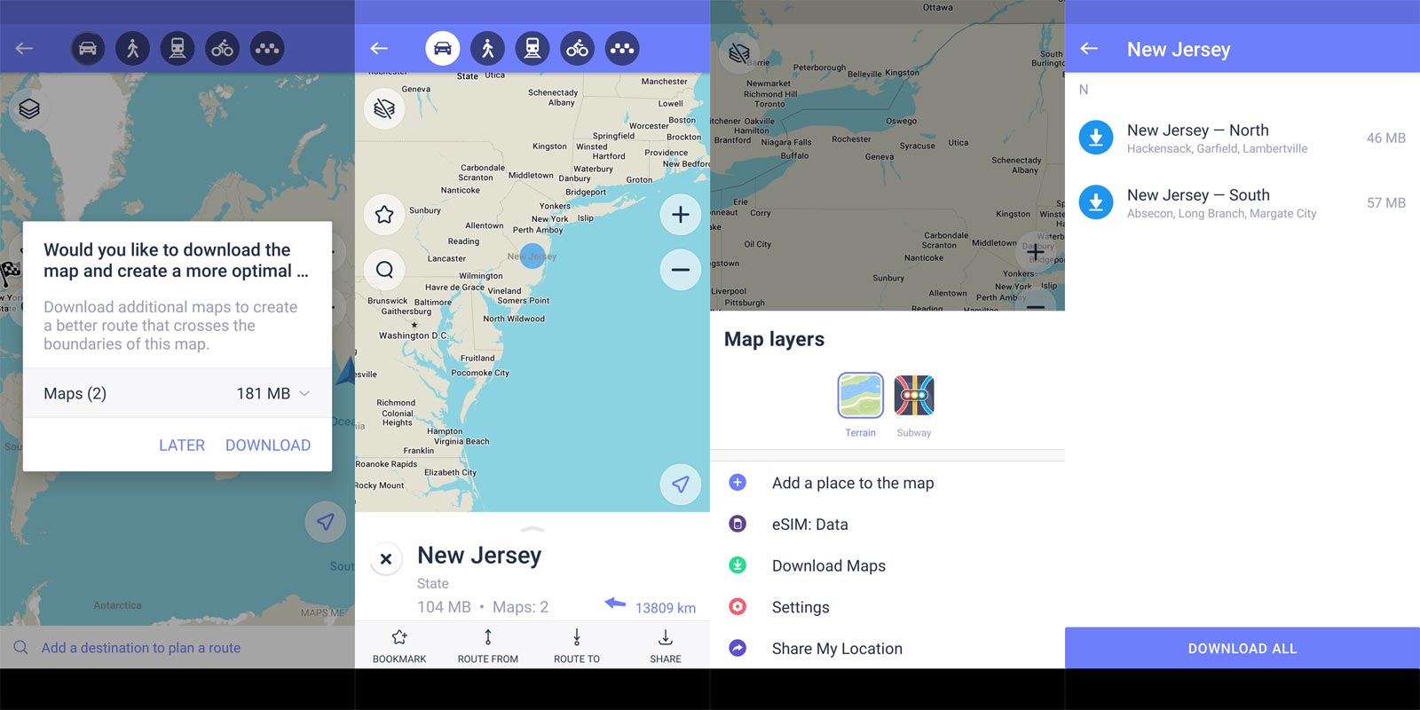 Capturas de pantalla de la aplicación Maps Me